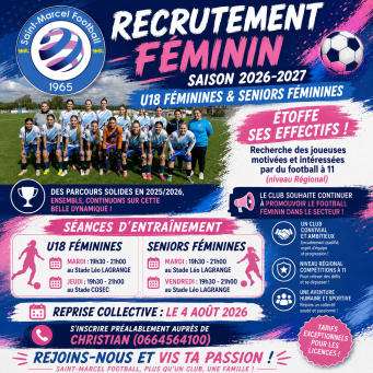 Rejoignez nos U18 F et Seniors F féminine pour la saison 2026/2027 !
